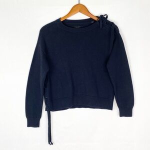 All Saints Revo Lace Jumper Navy Blue 100% Cotton Long Sleeve Knit Sweater
